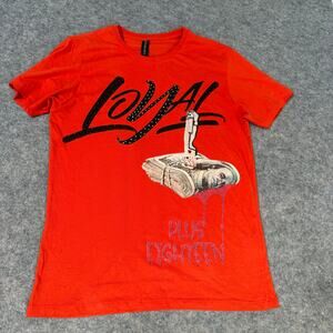 Plus Eighteen Men's Loyal Money Graphic Beaded 100% Cotton Red T-Shirt Size Med